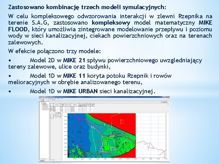 Zastosowano kombinację trzech modeli symulacyjnych: W celu kompleksowego odwzorowania interakcji w zlewni Rzepnika na