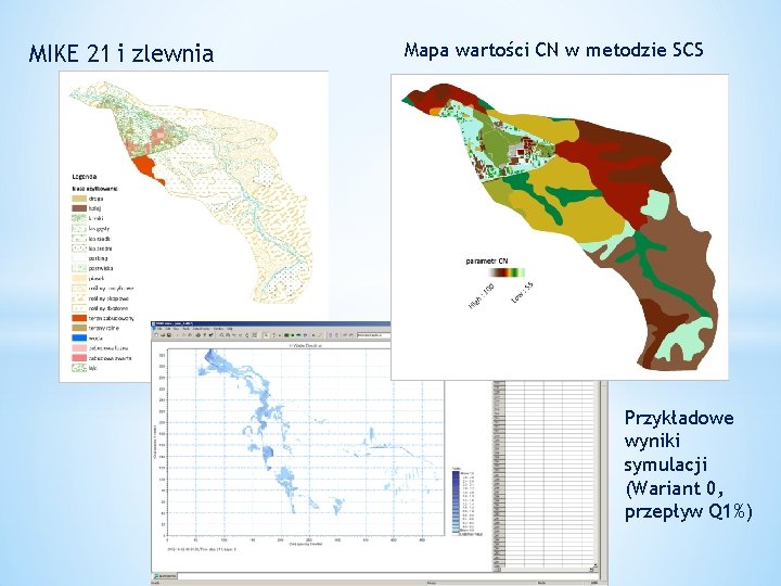 MIKE 21 i zlewnia Mapa wartości CN w metodzie SCS Przykładowe wyniki symulacji (Wariant