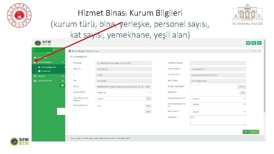 Hizmet Binası Kurum Bilgileri (kurum türü, bina, yerleşke, personel sayısı, kat sayısı, yemekhane, yeşil