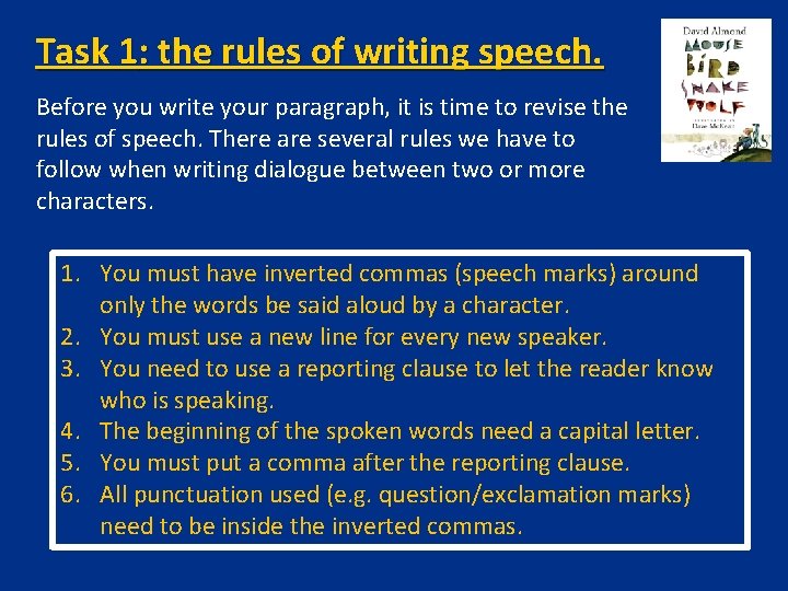 Task 1: the rules of writing speech. Before you write your paragraph, it is
