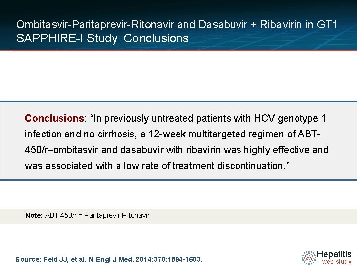 Ombitasvir-Paritaprevir-Ritonavir and Dasabuvir + Ribavirin in GT 1 SAPPHIRE-I Study: Conclusions: “In previously untreated