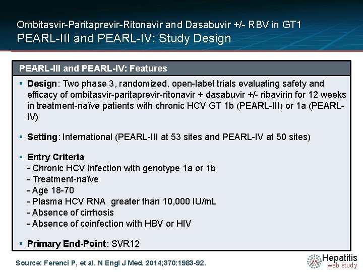 Ombitasvir-Paritaprevir-Ritonavir and Dasabuvir +/- RBV in GT 1 PEARL-III and PEARL-IV: Study Design PEARL-III