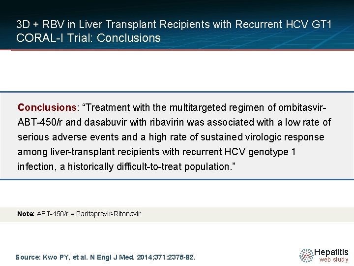3 D + RBV in Liver Transplant Recipients with Recurrent HCV GT 1 CORAL-I