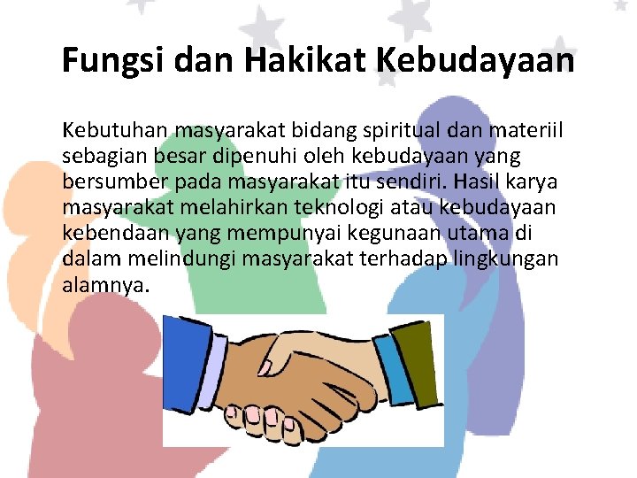 Fungsi dan Hakikat Kebudayaan Kebutuhan masyarakat bidang spiritual dan materiil sebagian besar dipenuhi oleh