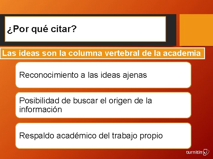 ¿Por qué citar? Las ideas son la columna vertebral de la academia Reconocimiento a