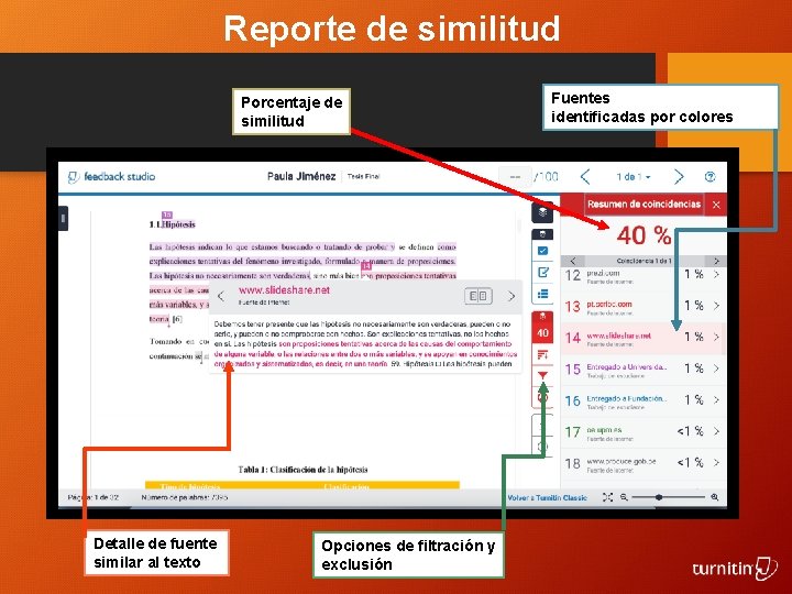 Reporte de similitud Porcentaje de similitud Detalle de fuente similar al texto Opciones de