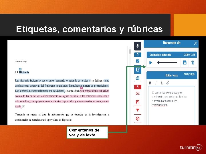 Etiquetas, comentarios y rúbricas Comentarios de voz y de texto 