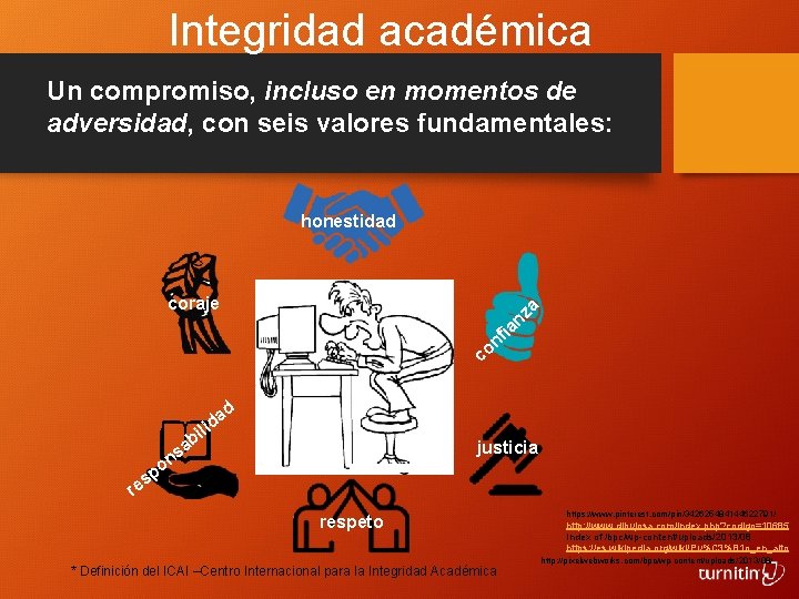 Integridad académica Un compromiso, incluso en momentos de adversidad, con seis valores fundamentales: honestidad