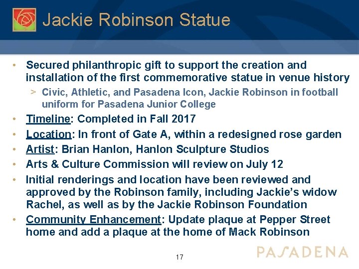 Jackie Robinson Statue • Secured philanthropic gift to support the creation and installation of