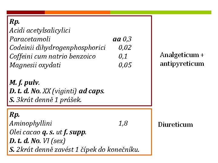 Rp. Acidi acetylsalicylici Paracetamoli aa 0, 3 Codeinii dihydrogenphosphorici 0, 02 Coffeini cum natrio