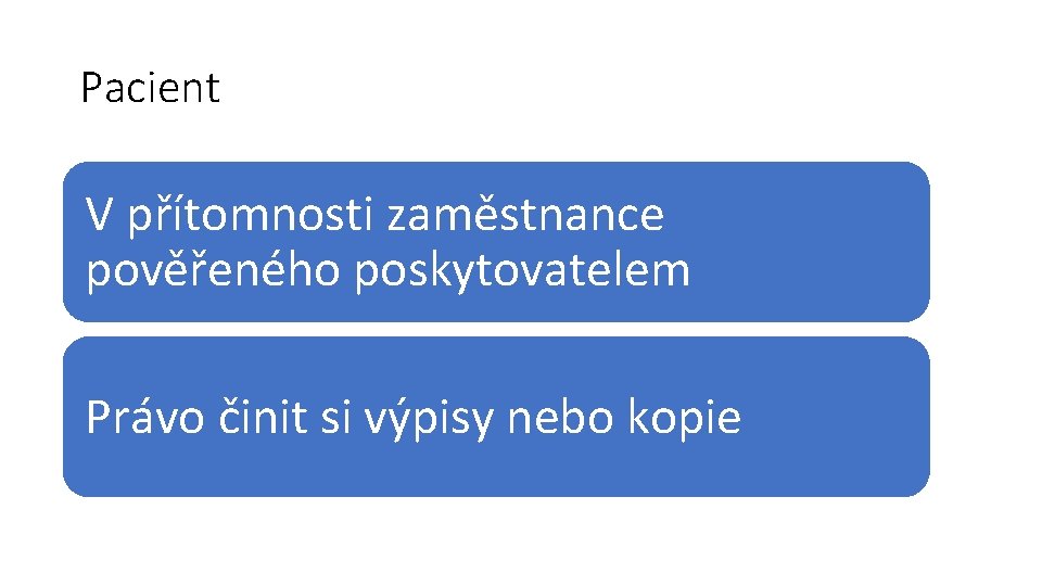 Pacient V přítomnosti zaměstnance pověřeného poskytovatelem Právo činit si výpisy nebo kopie 