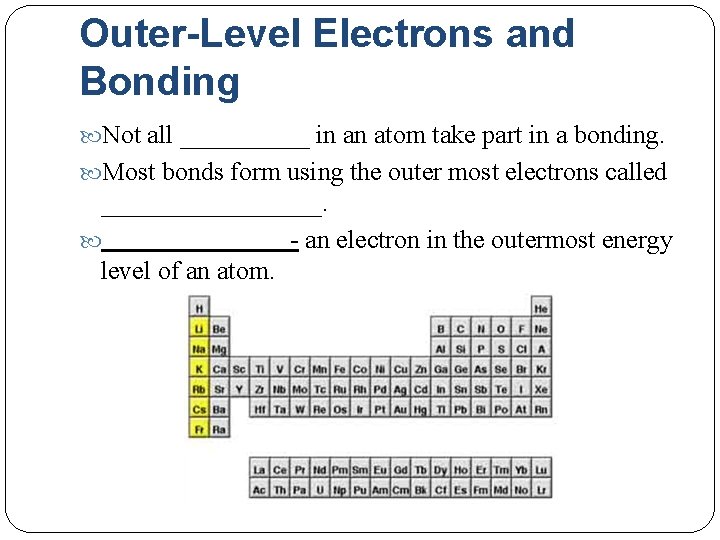 Outer-Level Electrons and Bonding Not all _____ in an atom take part in a