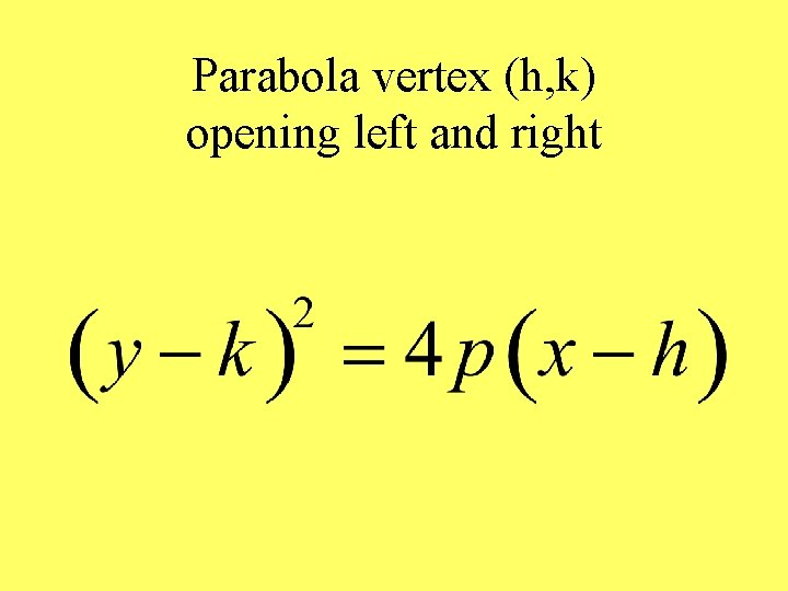 Parabola vertex (h, k) opening left and right 