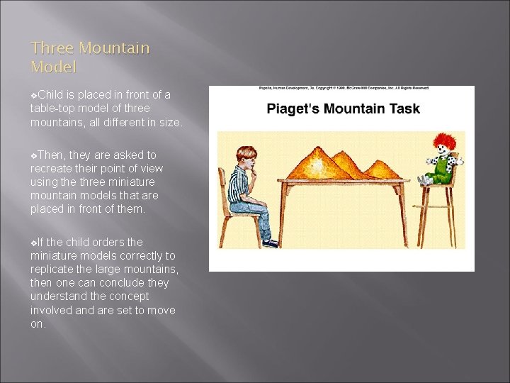 Three Mountain Model v. Child is placed in front of a table-top model of