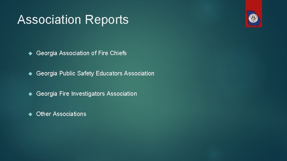 Association Reports Georgia Association of Fire Chiefs Georgia Public Safety Educators Association Georgia Fire