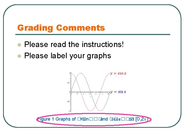 Grading Comments l l Please read the instructions! Please label your graphs Figure 1