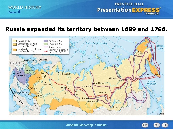 Section 5 Russia expanded its territory between 1689 and 1796. Absolute Monarchy in Russia