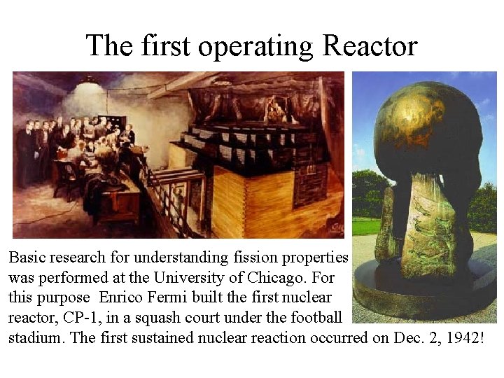 The first operating Reactor Basic research for understanding fission properties was performed at the