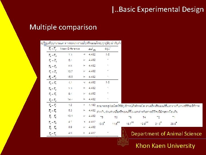 |. . Basic Experimental Design Multiple comparison Department of Animal Science Khon Kaen University