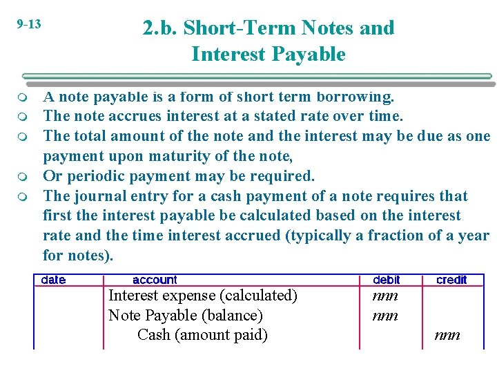 9 -13 m m m 2. b. Short-Term Notes and Interest Payable A note