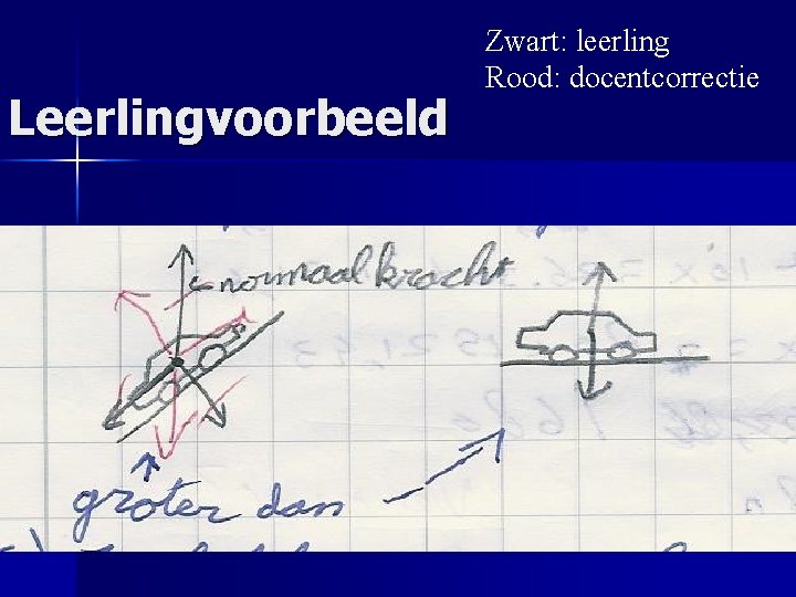 Leerlingvoorbeeld Zwart: leerling Rood: docentcorrectie 