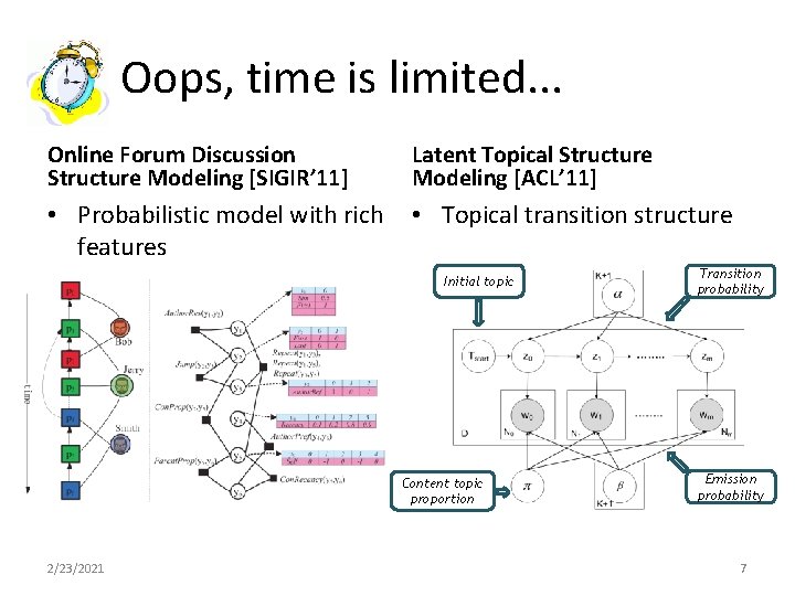 Oops, time is limited. . . Online Forum Discussion Structure Modeling [SIGIR’ 11] Latent