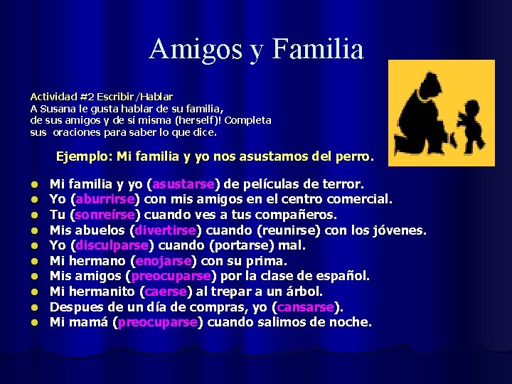 Amigos y Familia Actividad #2 Escribir/Hablar A Susana le gusta hablar de su familia,