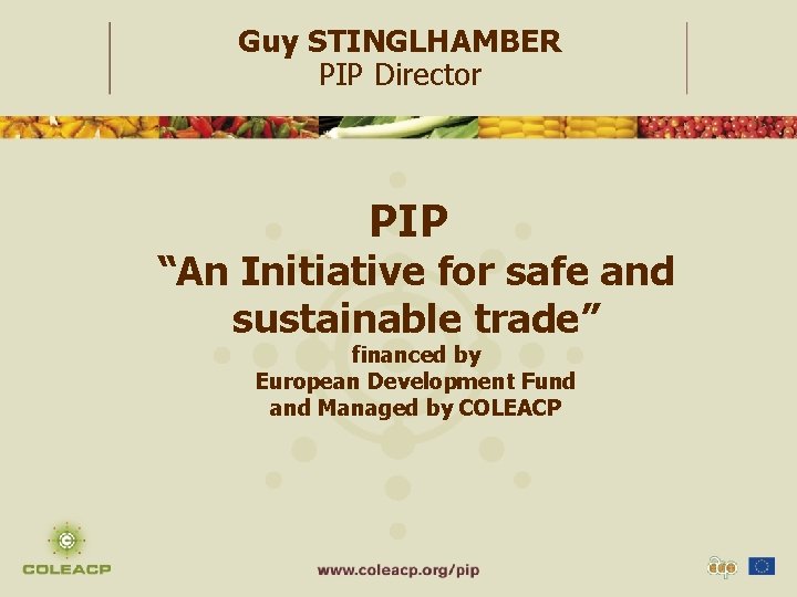 Guy STINGLHAMBER PIP Director PIP “An Initiative for safe and sustainable trade” financed by