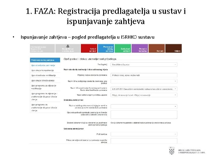 1. FAZA: Registracija predlagatelja u sustav i ispunjavanje zahtjeva • Ispunjavanje zahtjeva – pogled