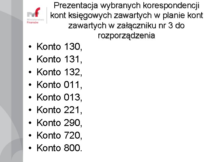 Prezentacja wybranych korespondencji kont księgowych zawartych w planie kont zawartych w załączniku nr 3