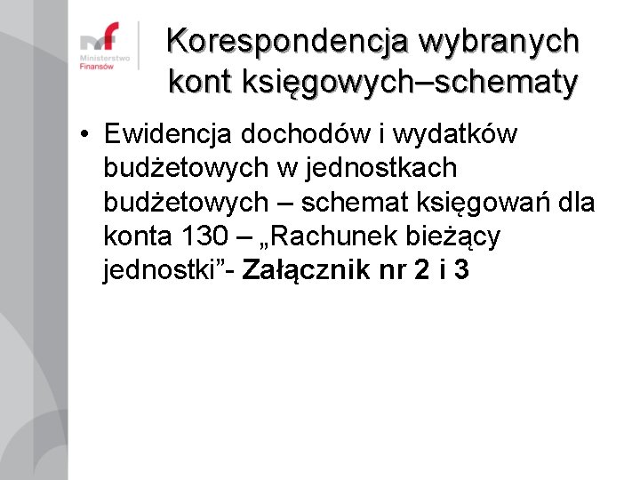 Korespondencja wybranych kont księgowych–schematy • Ewidencja dochodów i wydatków budżetowych w jednostkach budżetowych –