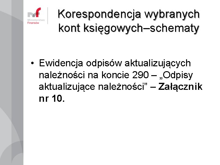 Korespondencja wybranych kont księgowych–schematy • Ewidencja odpisów aktualizujących należności na koncie 290 – „Odpisy