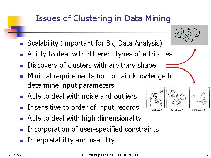 Issues of Clustering in Data Mining n Scalability (important for Big Data Analysis) n