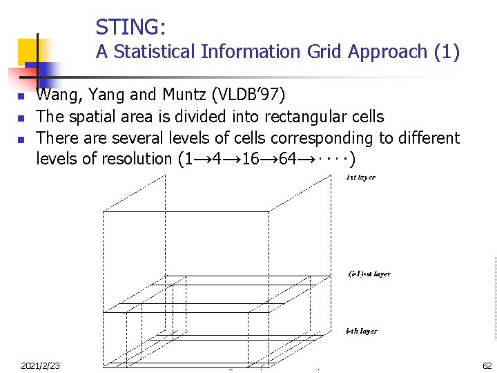 STING: A Statistical Information Grid Approach (1) n n n Wang, Yang and Muntz