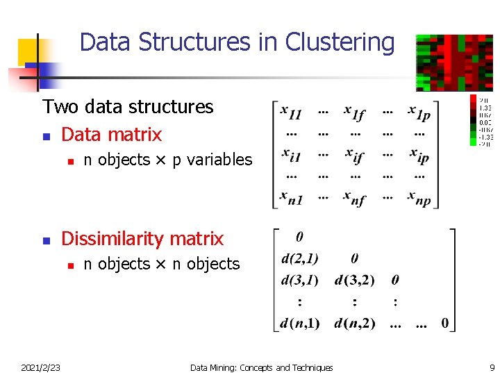 Data Structures in Clustering Two data structures n Data matrix n n Dissimilarity matrix