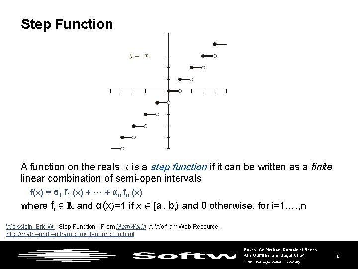Step Function A function on the reals ℝ is a step function if it