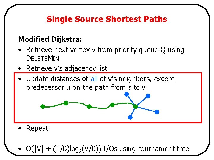 Single Source Shortest Paths Modified Dijkstra: • Retrieve next vertex v from priority queue
