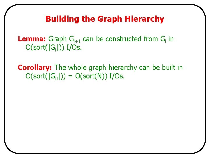 Building the Graph Hierarchy Lemma: Graph Gi+1 can be constructed from Gi in O(sort(|Gi|))