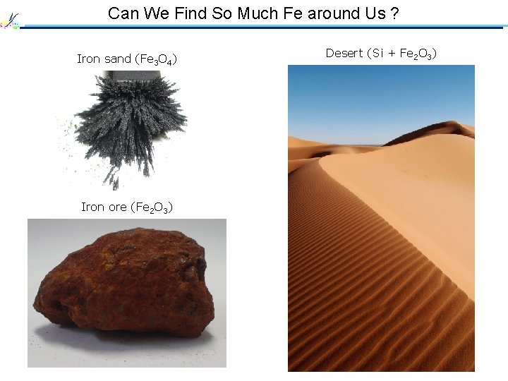 Can We Find So Much Fe around Us ? Iron sand (Fe 3 O