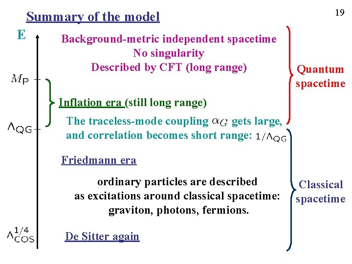Summary of the model E Background-metric independent spacetime No singularity Described by CFT (long