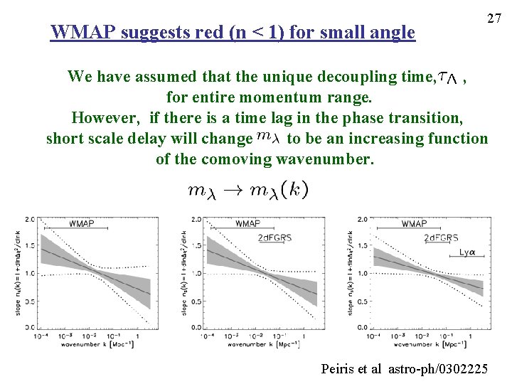 WMAP suggests red (n < 1) for small angle 27 We have assumed that