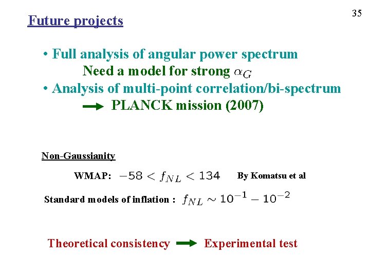 35 Future projects • Full analysis of angular power spectrum Need a model for