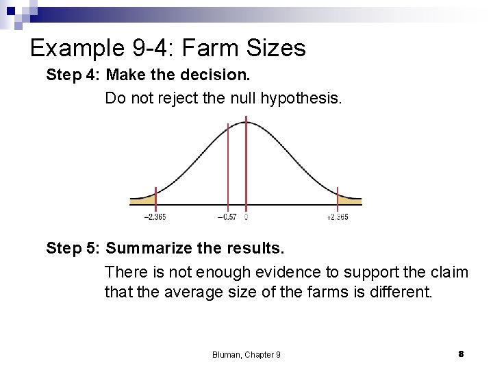 Example 9 -4: Farm Sizes Step 4: Make the decision. Do not reject the