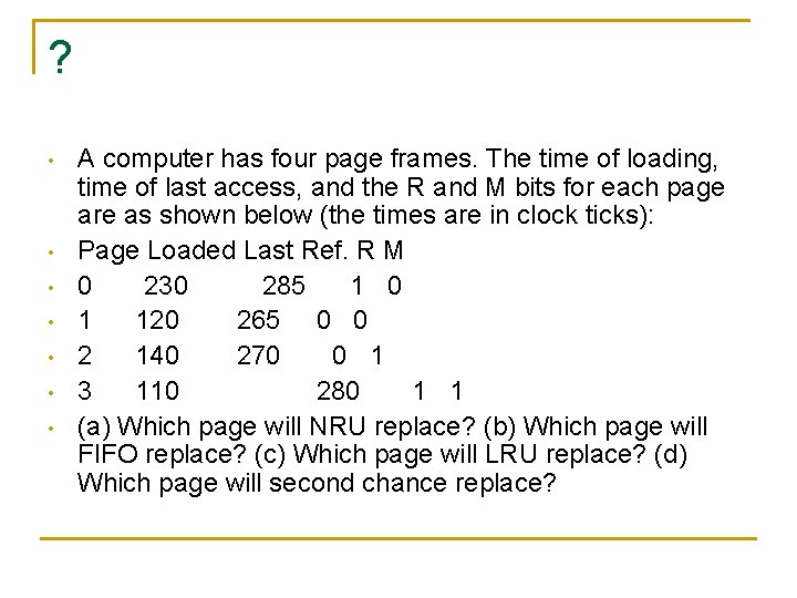 ? • • A computer has four page frames. The time of loading, time ? • • A computer has four page frames. The time of loading, time