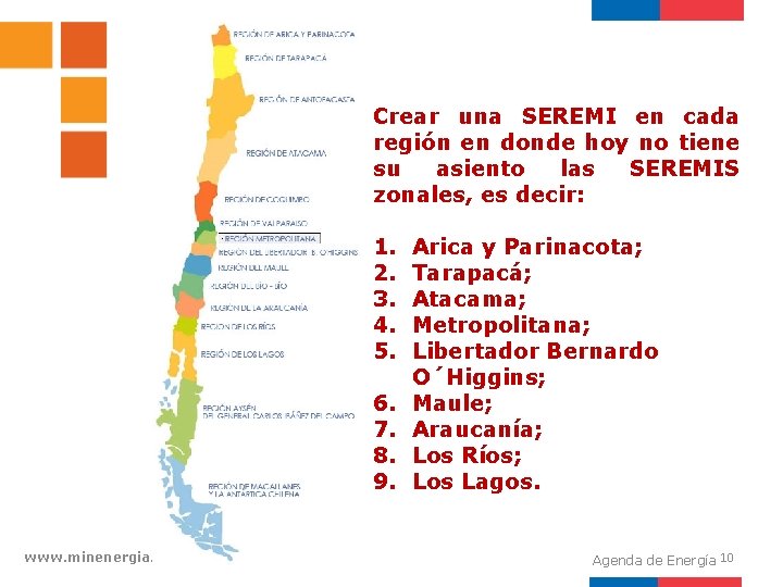 Crear una SEREMI en cada región en donde hoy no tiene su asiento las