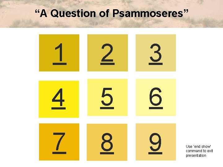 “A Question of Psammoseres” 1 2 3 4 5 6 7 8 9 Use
