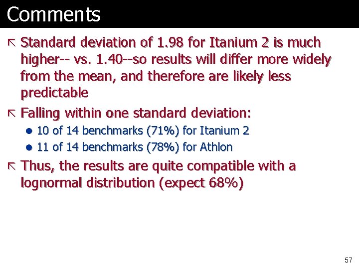 Comments ã Standard deviation of 1. 98 for Itanium 2 is much higher-- vs.