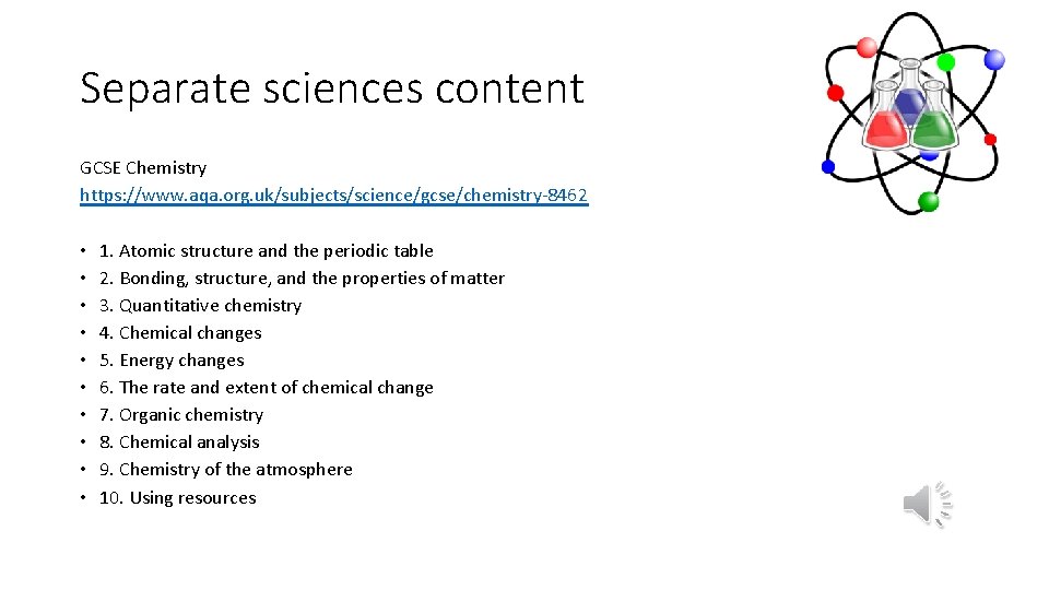Separate sciences content GCSE Chemistry https: //www. aqa. org. uk/subjects/science/gcse/chemistry-8462 • • • 1.