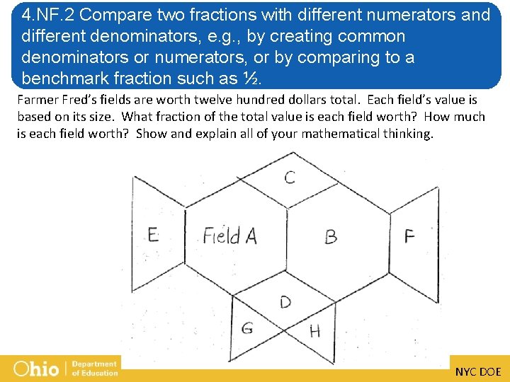 4. NF. 2 Compare two fractions with different numerators and different denominators, e. g.
