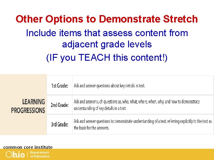 Other Options to Demonstrate Stretch Include items that assess content from adjacent grade levels